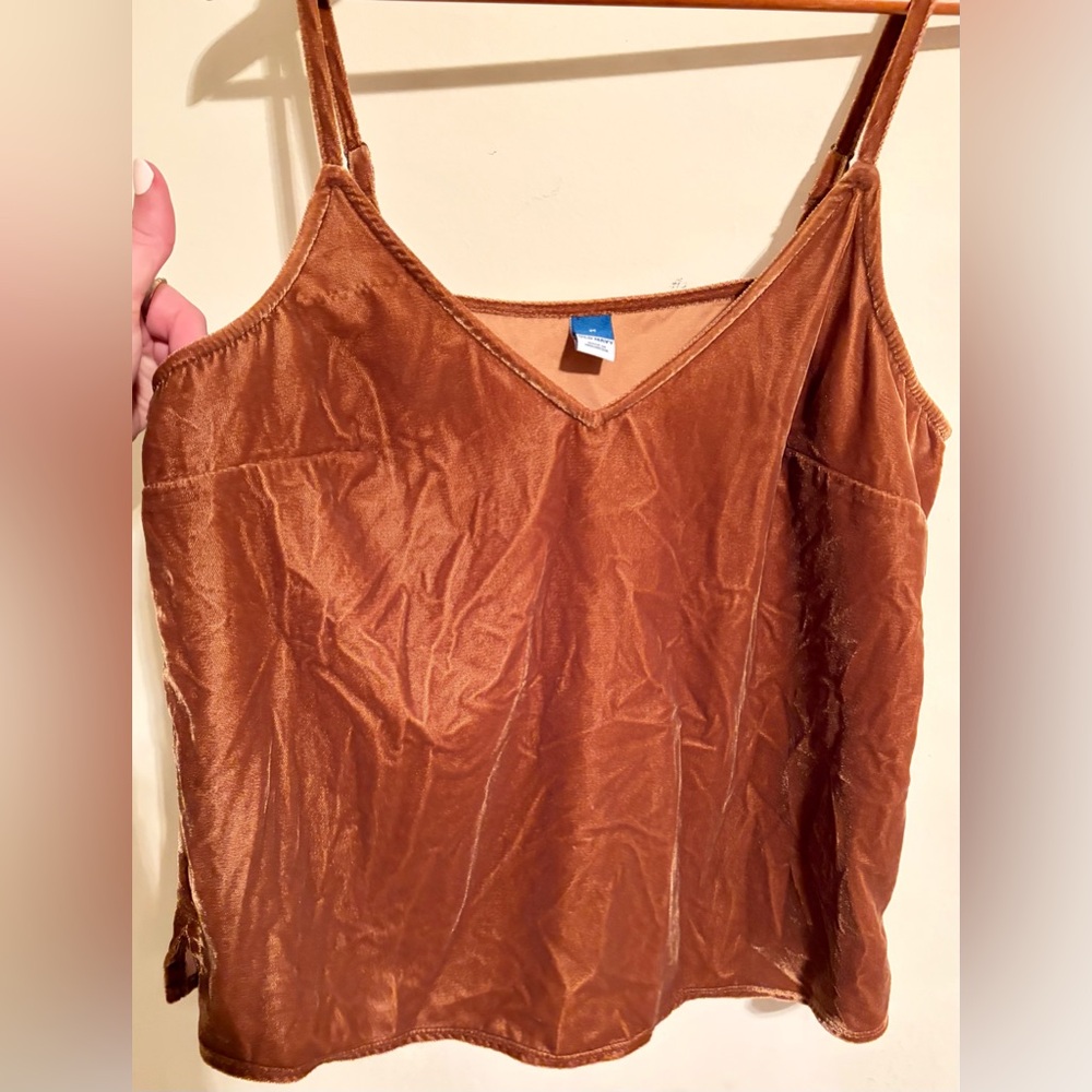 Old Navy Women’s Velvet/Velour Brown Camisole Adjustable Straps Tank Top Sz Med - Picture 3 of 13